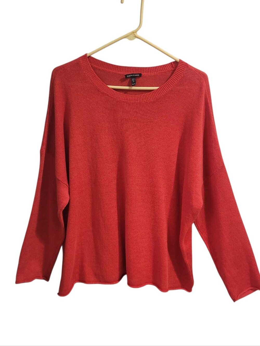Eileen Fisher Sweater Sz XL Red Round Neck Boxy Relaxed Classic Old Money Beach
